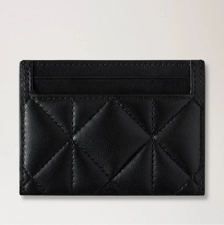 Mulberry Credit Card Slip Black Quilting shows black leather card holder with quilted pattern. Model RL8898676A100