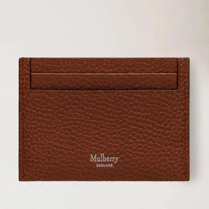 Mulberry Credit Card Slip Oak Small Classic Grain shows a brown card holder in embossed leather. Model RL7422552G110