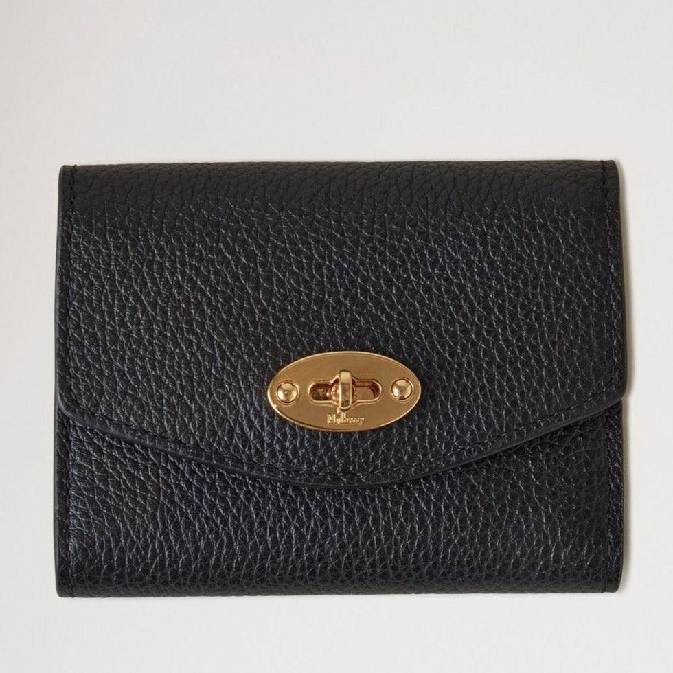 Mulberry Darley Concertina Wallet Small Classic Grain Black with golden buckle in black leather, Model rl8064205a100.