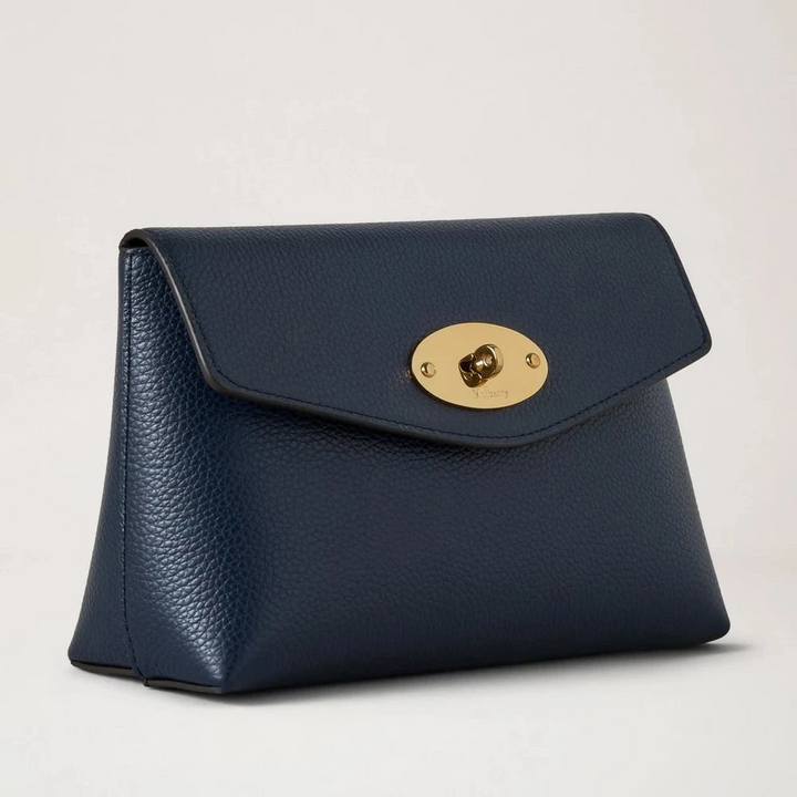 Mulberry Darley Cosmetic Pouch Night Sky Small Classic Grain in dark blue leather with golden detail. Model RL5077/205U888