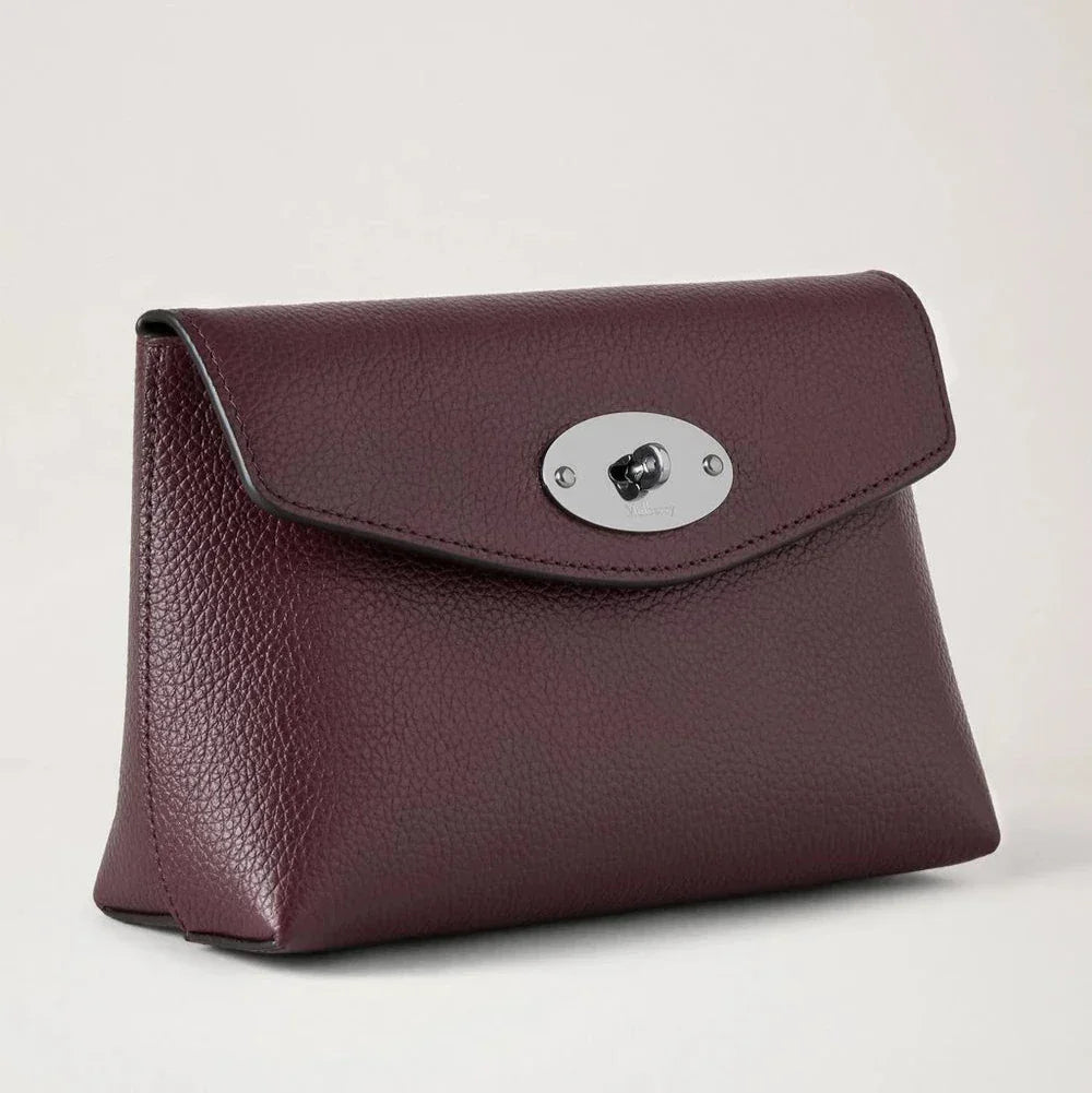 Mulberry Darley Cosmetic Pouch Small Classic Grain Black Cherry in dark red leather with silver-colored lock, Model rl5077205k560