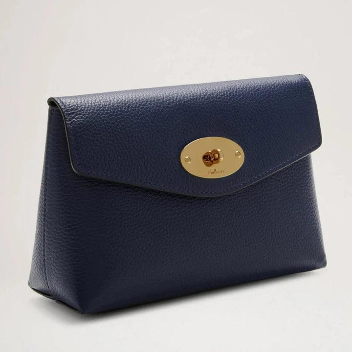 Mulberry Darley Cosmetic Pouch Small Classic Grain Bright Navy with textured leather and golden closure. Model RL5077205U680