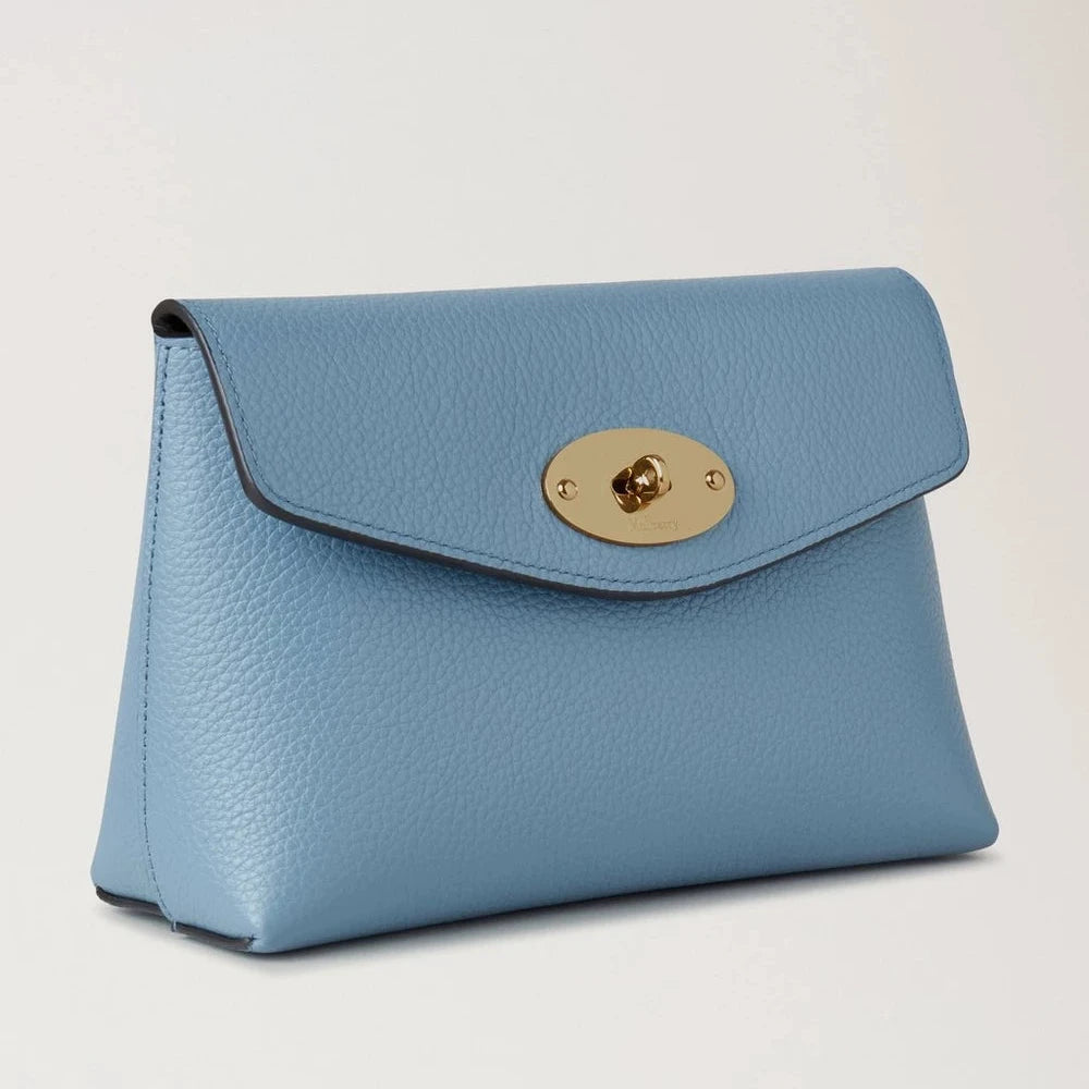 Mulberry Darley Cosmetic Pouch Small Classic Grain in light blue leather with golden buckle, Model RL5077205U921.