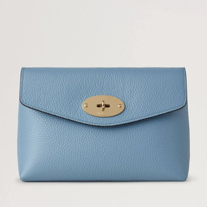 Mulberry Darley Cosmetic Pouch Small Classic Grain Brighton Blue with gold-colored buckle, Model RL5077205U921