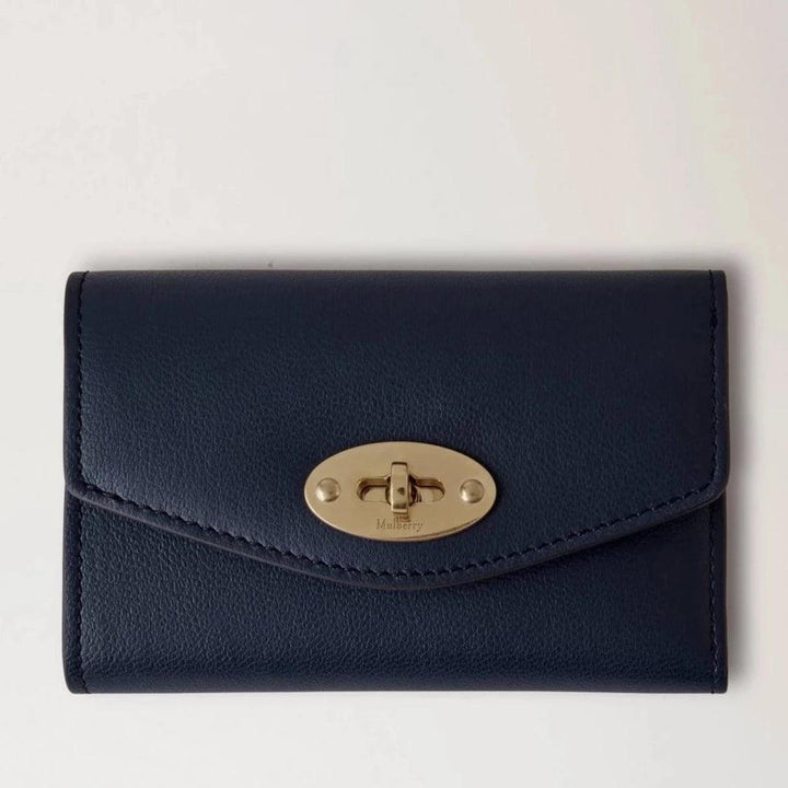 Mulberry Darley Folded Multi Card Wallet Night Sky in dark blue leather, elegant front lock. Model RL7820587U888
