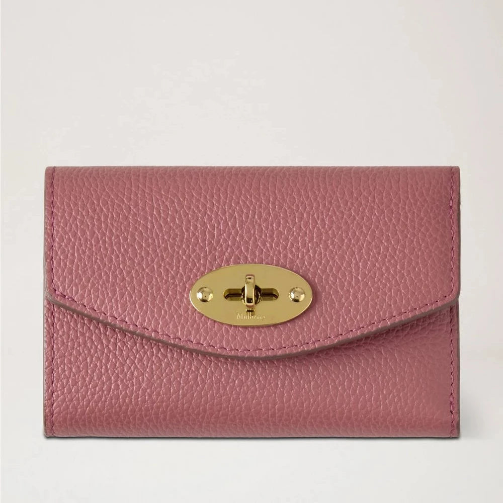 Mulberry Darley Folded Multicard Wallet pink scrumpy in structured leather with gold buckle. Model RL6665205J647