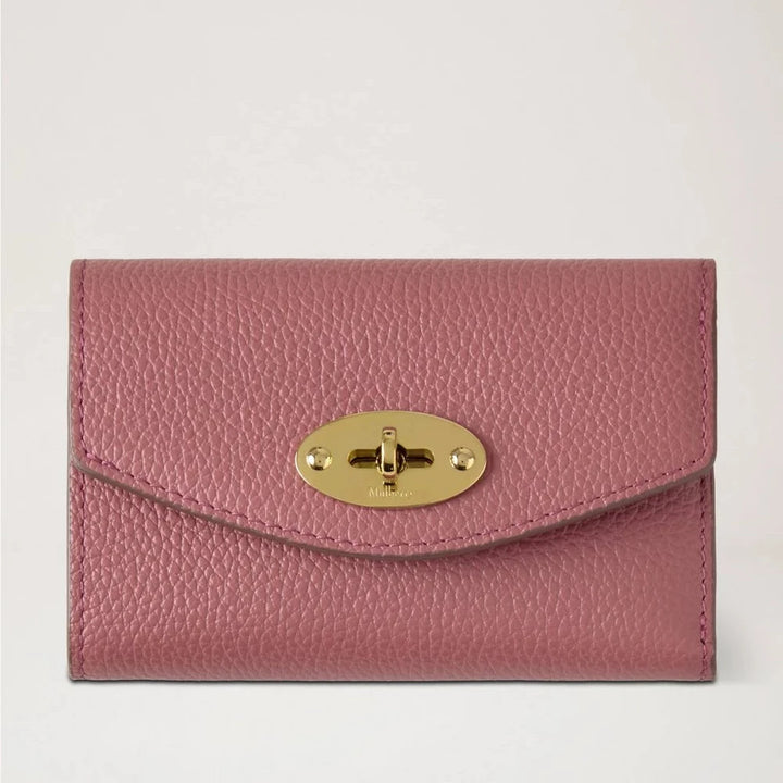 Mulberry Darley Folded Multicard Wallet pink scrumpy in structured leather with gold buckle. Model RL6665205J647
