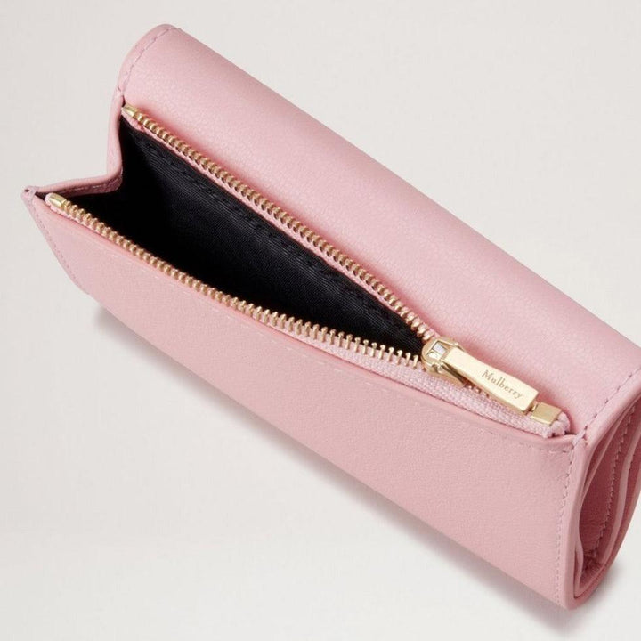 Mulberry Folded Multicard Wallet Micro Classic Grain Powder Rose in pink leather with golden zipper, Model RL7841587J999