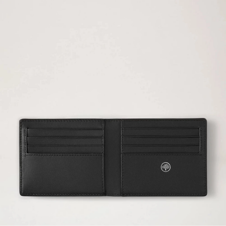 Mulberry Heritage 8 Card Wallet Small Glassic Grain Ebony, open black leather wallet with card pockets. Model RL7395205A110