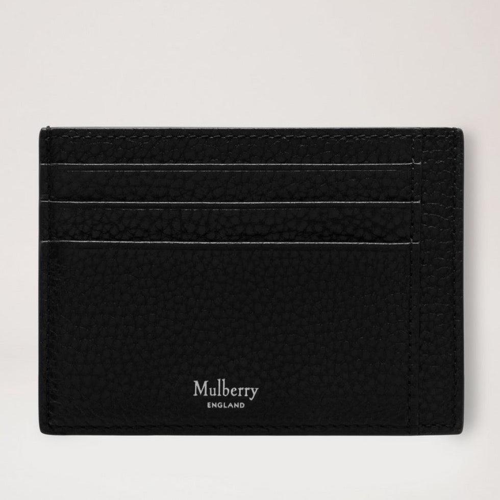 Mulberry Heritage Card Holder Small Classic Grain Black shows black card holder in textured leather. Model rl7400205a100.