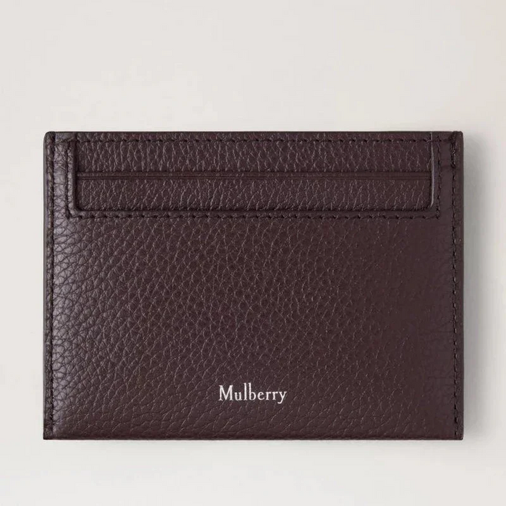 Mulberry Heritage Credit Card Slip Small Classic Grain Ebony features a dark brown leather credit card holder with logo. Model RL4064205A110