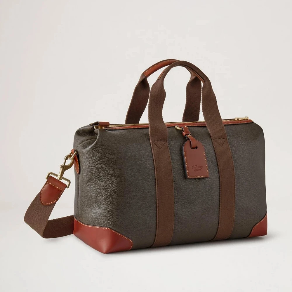 Mulberry Heritage Day Clipper Mole and Cognac Printed Bioveg Scotchgrain, roomy weekend bag in brown and cognac, Model HS5195127Q330