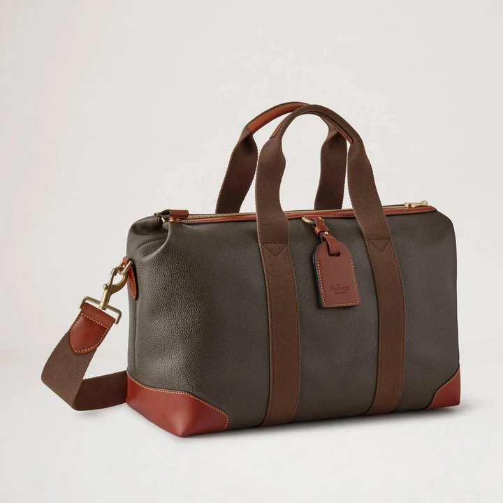 Mulberry Heritage Day Clipper Mole and Cognac Printed Bioveg Scotchgrain, roomy weekend bag in brown and cognac, Model HS5195127Q330