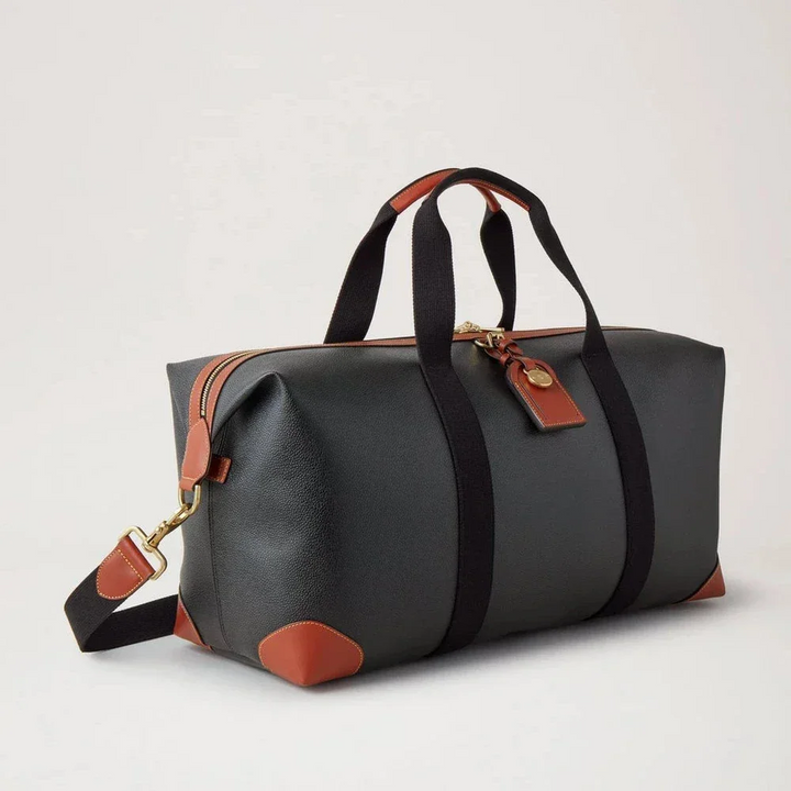 Mulberry Heritage Medium Clipper black bag with cognac leather details and shoulder strap, Model HL5136_127A340