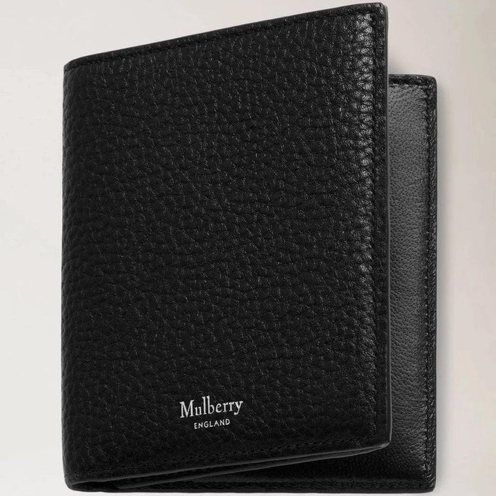 Mulberry Heritage Trifold Wallet Small Classic Grain Black, black wallet in embossed leather, Model rl7396205a100.