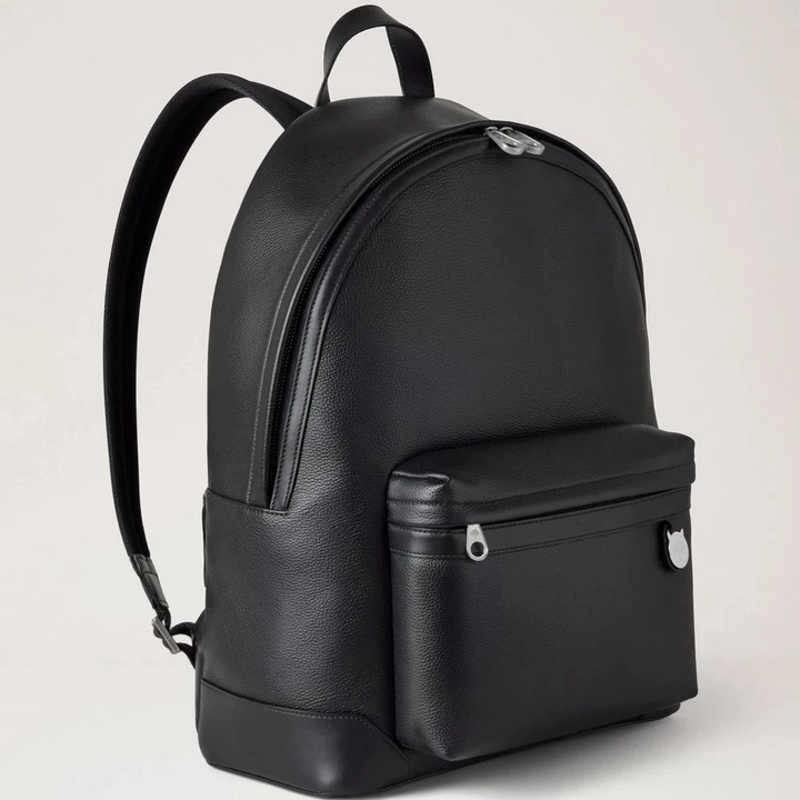 Mulberry Heritage Zipped Backpack Black Small Classic Grain, black leather backpack with front pocket, Model HH9925205A100.