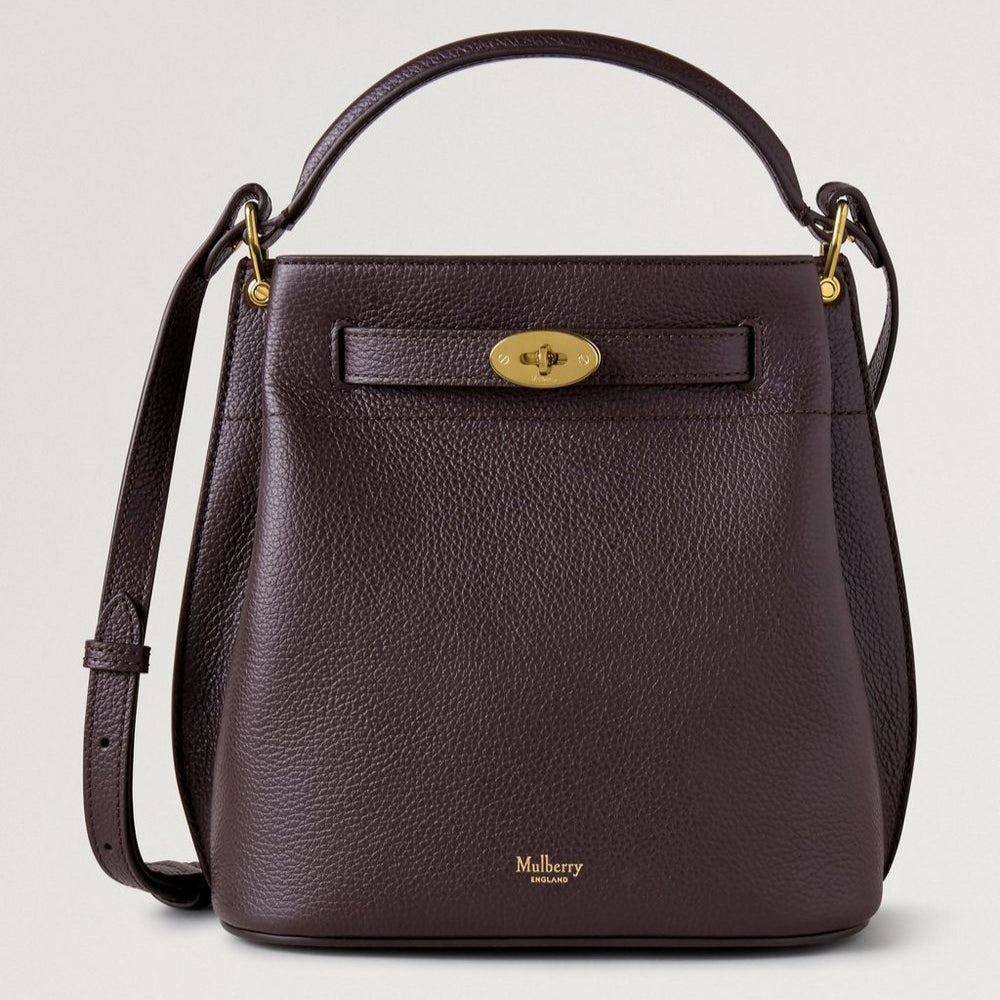 Mulberry Islington Bucket Small Classic Grain Ebony, brown shoulder bag in leather with golden details. Model hh9390205a110.
