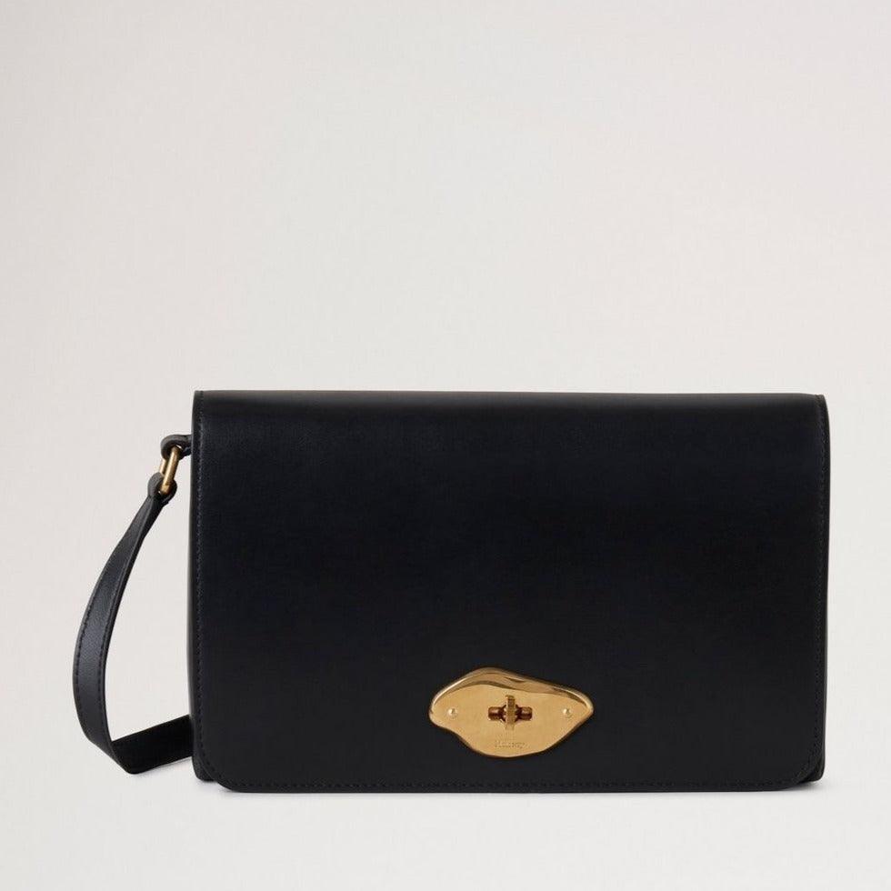 Mulberry Lana Wallet On Strap High Gloss Leather Black in black high gloss leather with gold buckle, Model RL8058615A100