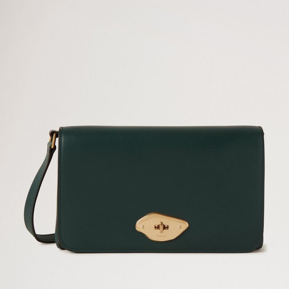 Mulberry Lana Wallet on Strap High Gloss Leather Mulberry Green, elegant wallet with strap in glossy dark green leather. Model RL8058615Q633