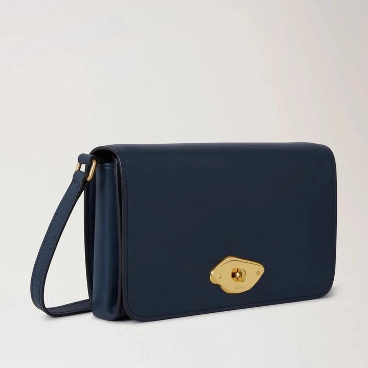 Mulberry Lana Wallet On Strap High Gloss Leather Night Sky in dark blue leather with gold detail, Model RL8058615U888.