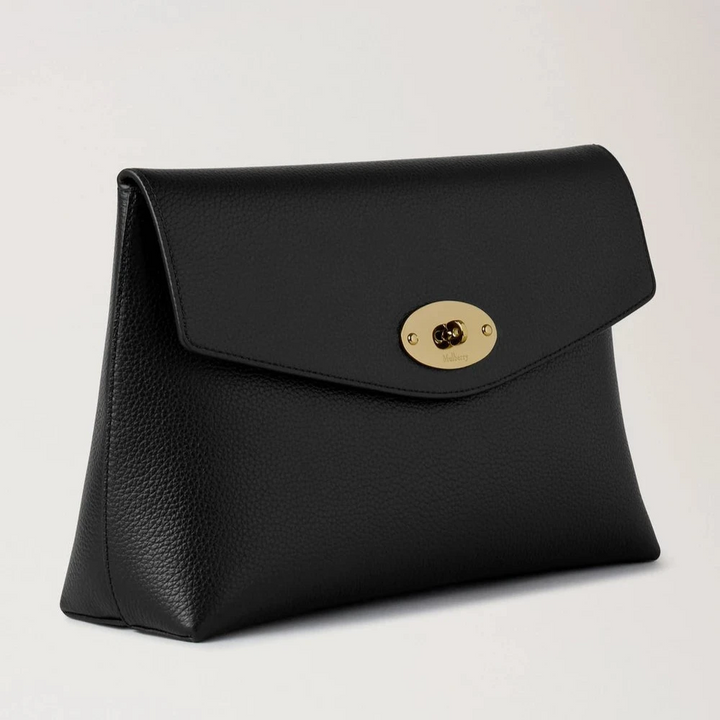 Mulberry Large Darley Cosmetic Pouch Black Small Classic Grain with black textured leather and gold-toned clasp. Model RL8849/205A100