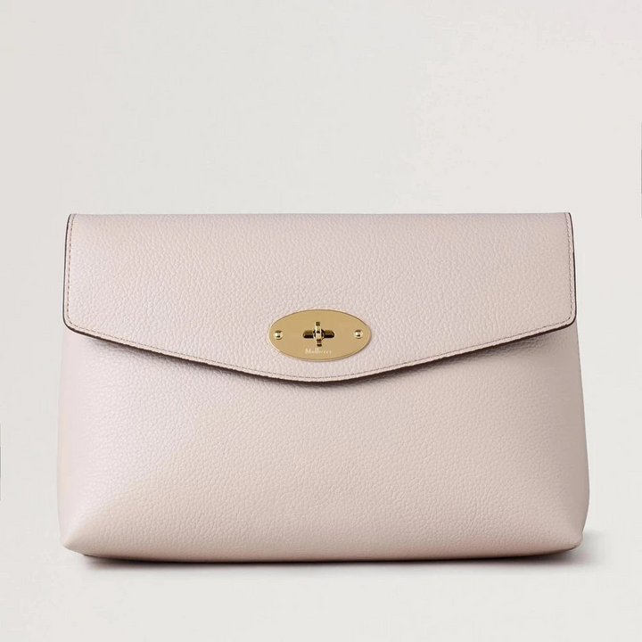 Mulberry Large Darley Cosmetic Pouch Blossom Pink Small Classic Grain in pink leather with golden hardware, Model RL8849205J002.