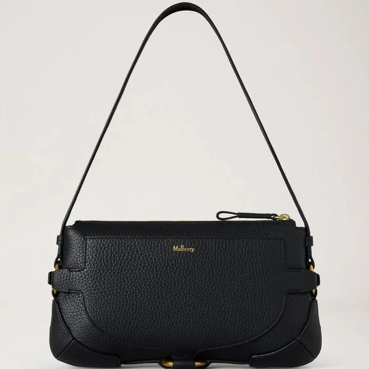 Mulberry Lennox Shoulder Heavy Grain Black handbag in black leather with adjustable strap, Model HH0030736A100.
