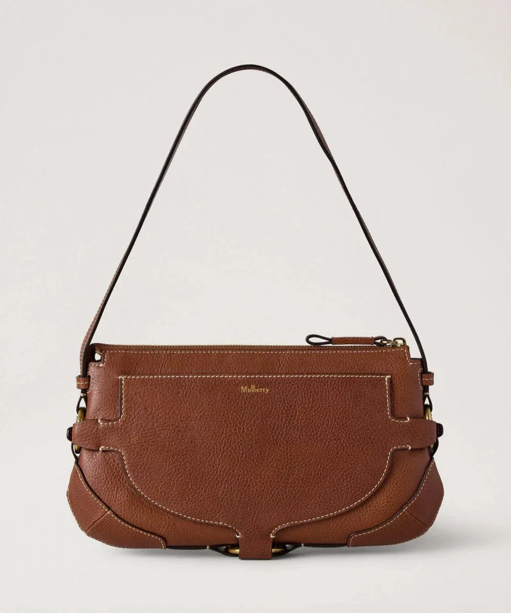 Mulberry Lennox Shoulder Heritage NVT Oak bag in brown leather with distinctive stitching, Model HH9961730G110