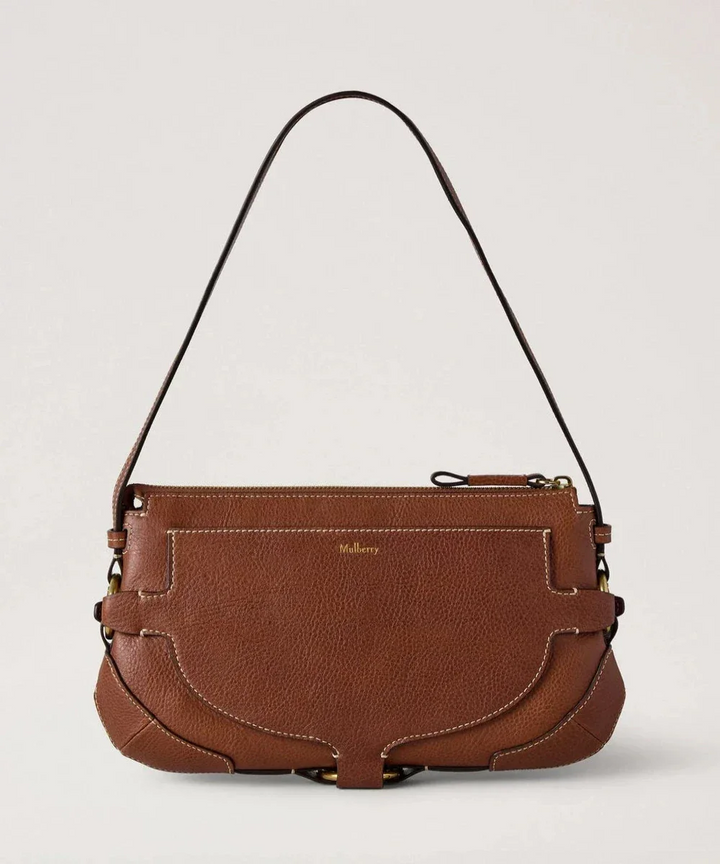 Mulberry Lennox Shoulder Heritage NVT Oak bag in brown leather with distinctive stitching, Model HH9961730G110