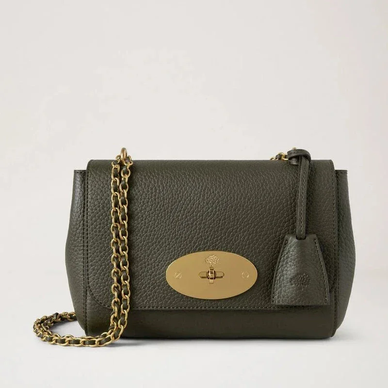 Mulberry Lily Heavy Grain Juniper Green shoulder bag in dark green leather with gold chain. Model HH6950736Q749