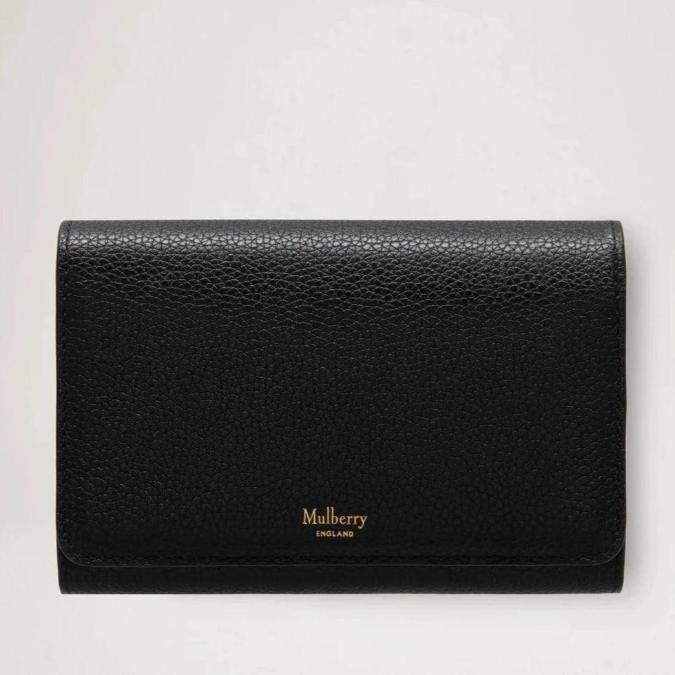 Mulberry Medium Continental French Purse in black leather with visible structure, simple model. Model rl5073205a100