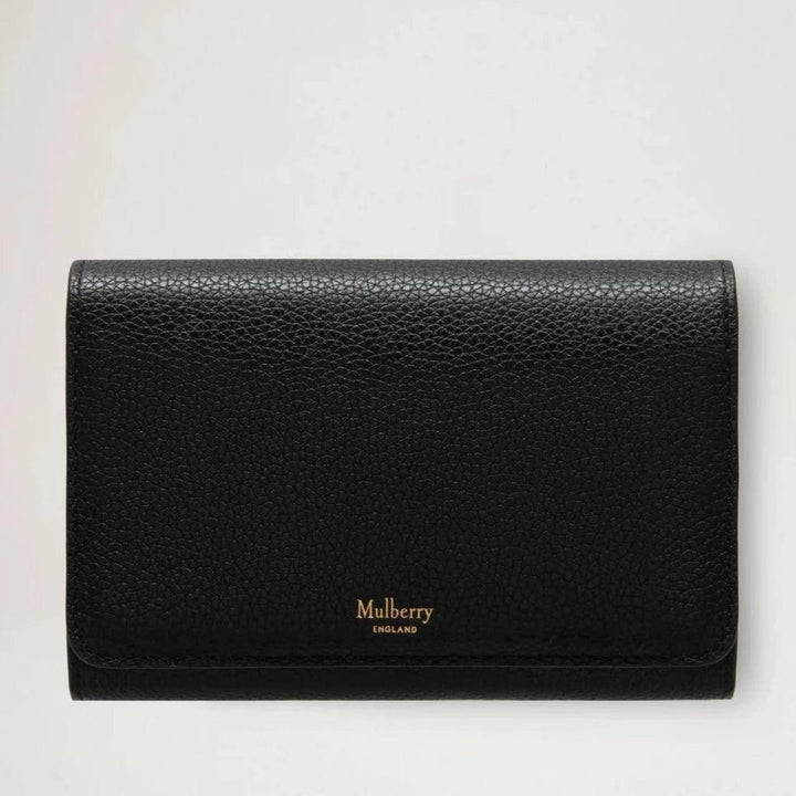 Mulberry Medium Continental French Purse in black leather with visible structure, simple model. Model rl5073205a100