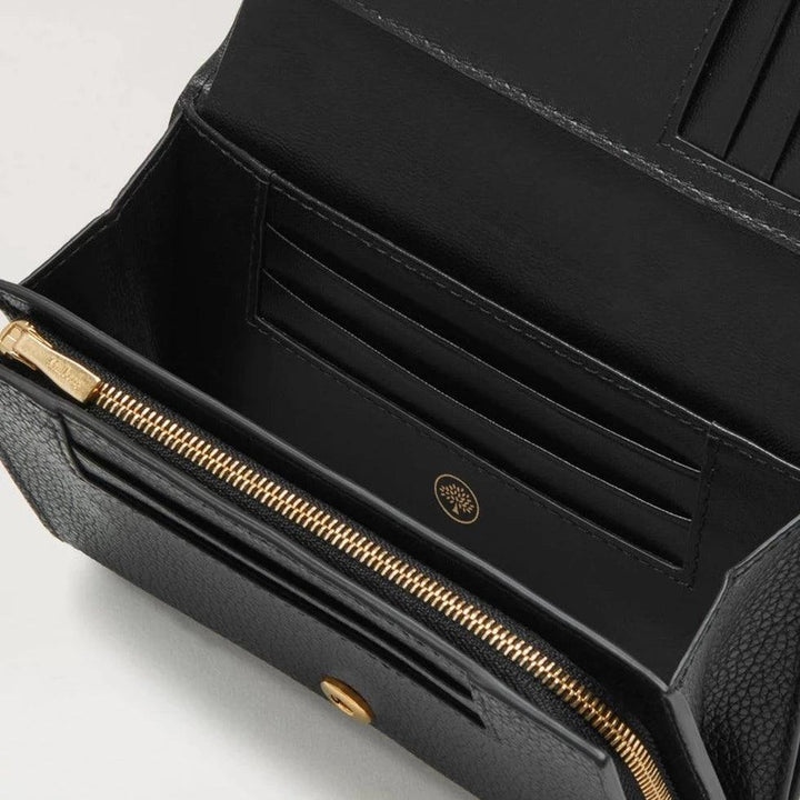 Mulberry Medium Continental French Purse black leather wallet with zipper pocket and card pockets, Model RL5073/205A100