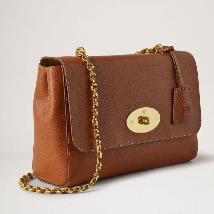 Mulberry Medium Lily Legacy NVT Oak shoulder bag in brown leather with gold chain and lock, Model HH7944275G110