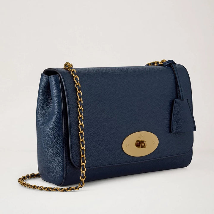 Mulberry Medium Lily Night Sky Small Classic Grain shoulder bag in dark blue leather with gold chain, Model HH0024205U888