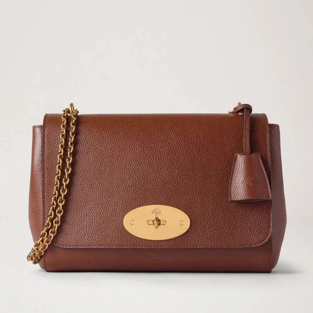 Mulberry Medium Lily Two Tone Oak leather bag with gold chain and details, Model HH0022552G110
