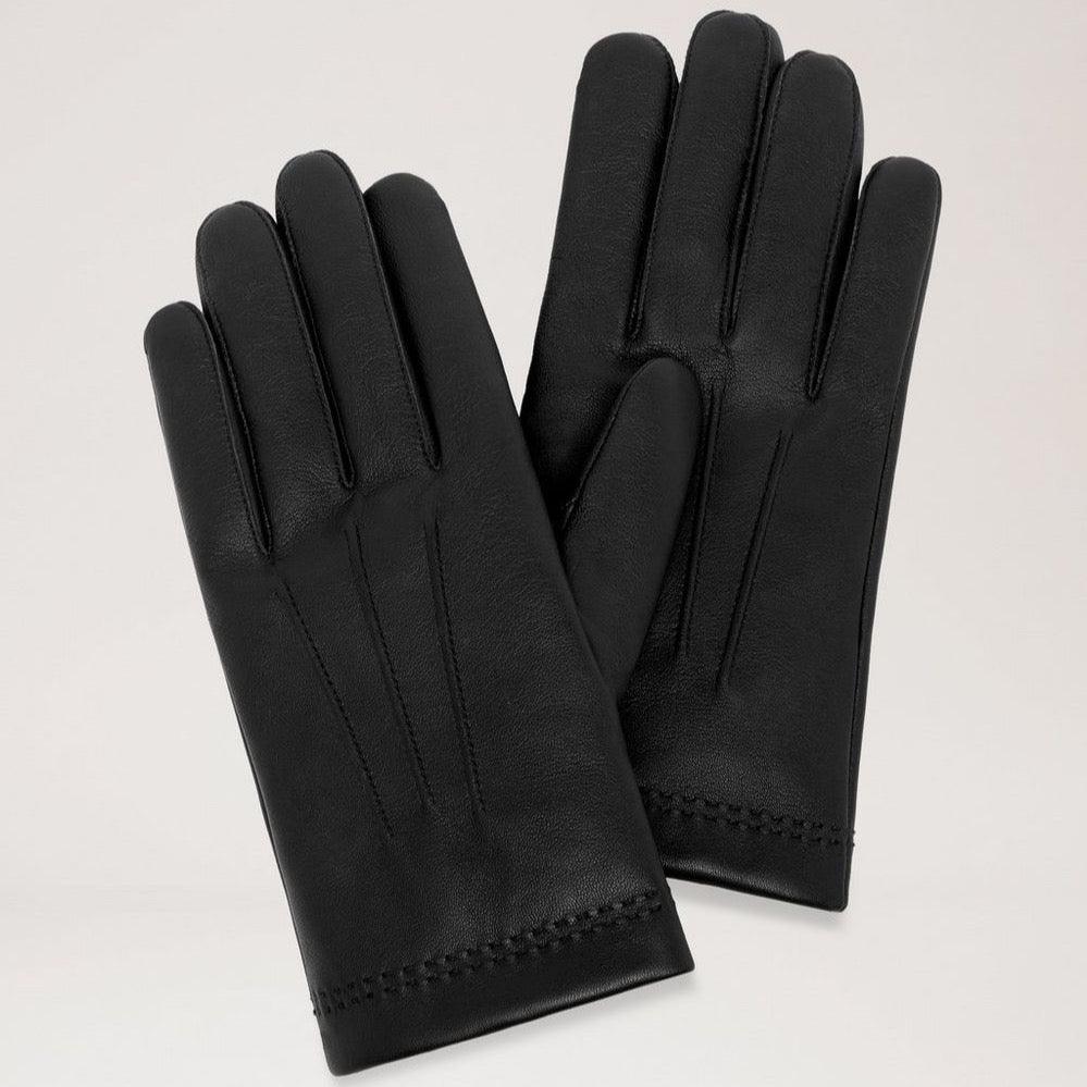 Mulberry Men's Soft Nappa Gloves showcase elegant black leather gloves with discreet stitching, Model VG4109204A100-001
