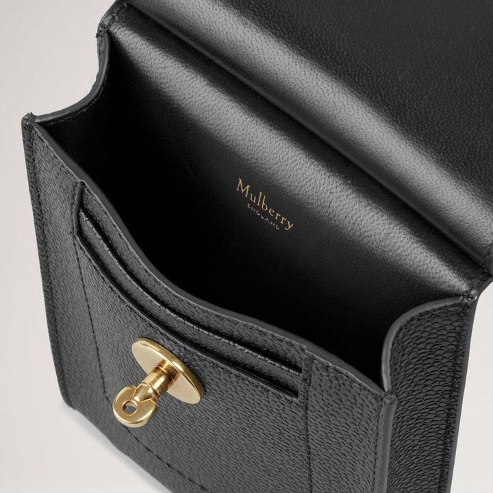 Mulberry Mini Antony Pouch in black eco-scotch grain with golden buckle and internal logo. Model RL7772127A340