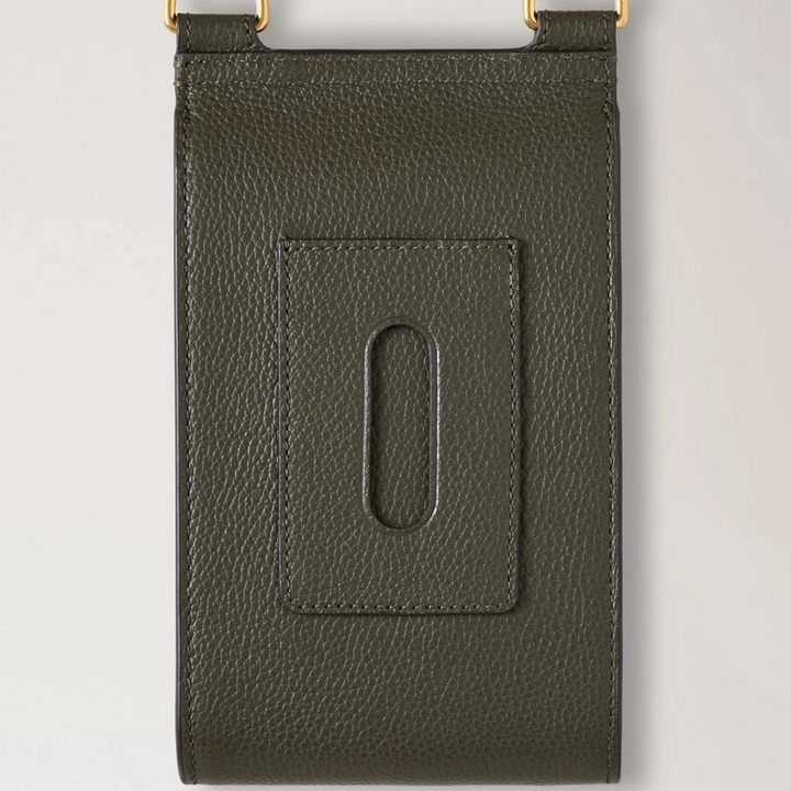 Mulberry Mini Antony Pouch Small Classic Grain in juniper green leather, detail of the back. Model RL6872/205Q749