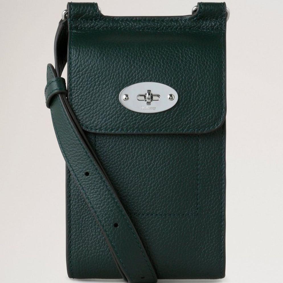 Mulberry Mini Antony Pouch Small Classic Grain Mulberry Green with adjustable strap and silver detail, Model RL6872205Q633