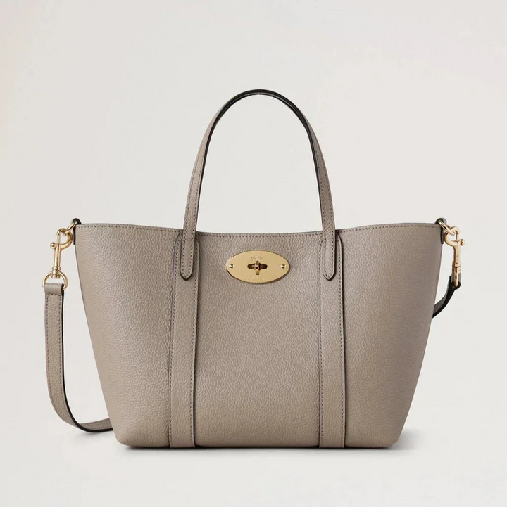 Mulberry Mini Bayswater Tote Small Classic Grain Cashmere Taupe shown with gold details, Model RL8875205F924.