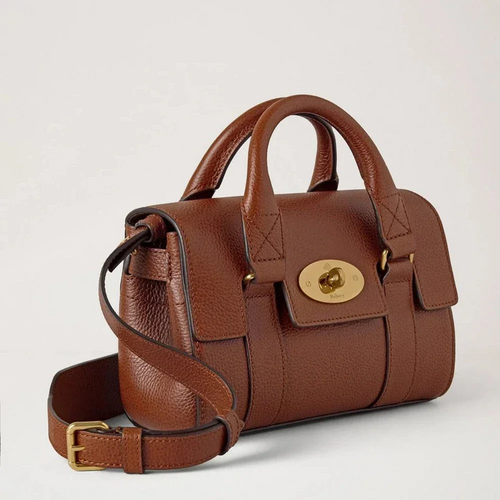 Mulberry Mini Heritage Bayswater Two Tone Oak, brown leather bag with gold buckle, Model RL8930554G110