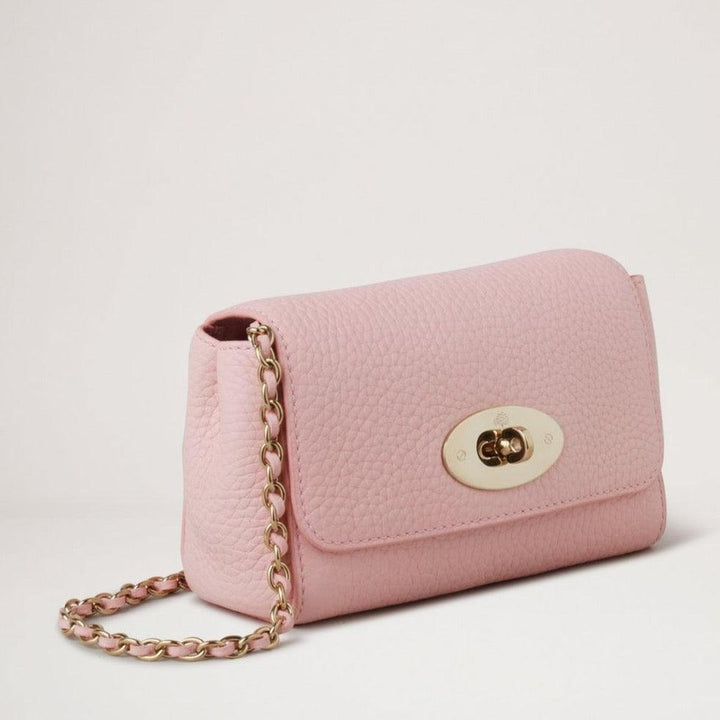 Mulberry Mini Lily Heavy Grain Powder Rose shoulder bag in pink leather with chain strap, Model RL7944736J999