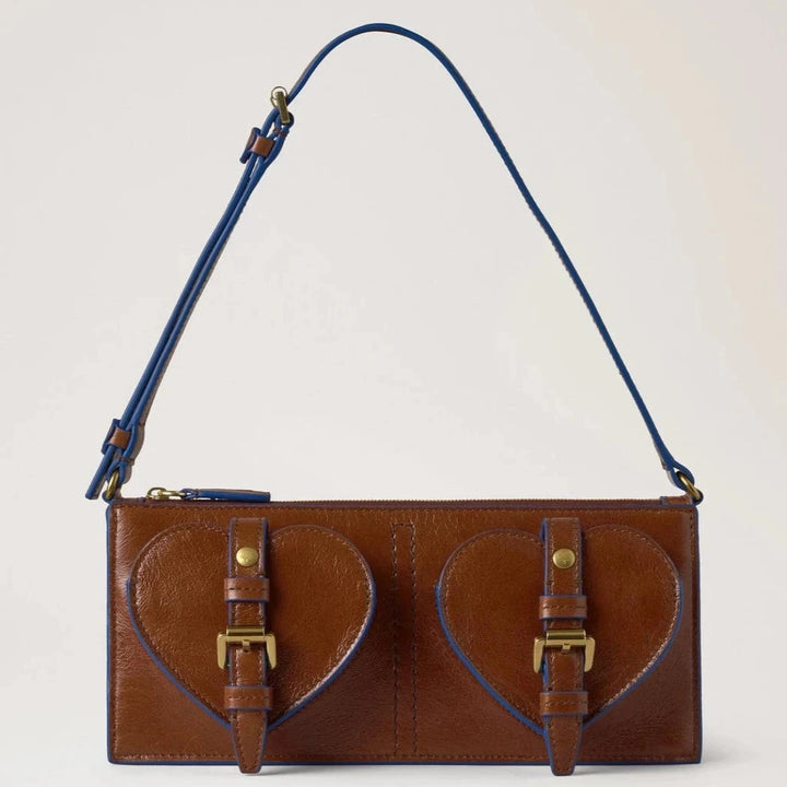 Mulberry Mini Roxanne Shoulder Bag oak and pigment blue in glossy leather, model RL9002562G231.