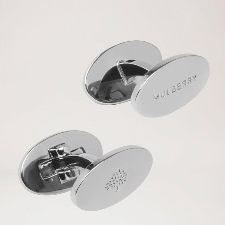 Mulberry Oval Reversible Cufflinks, elegant oval cufflinks in silver-coloured brass. Model qc1312160d130.