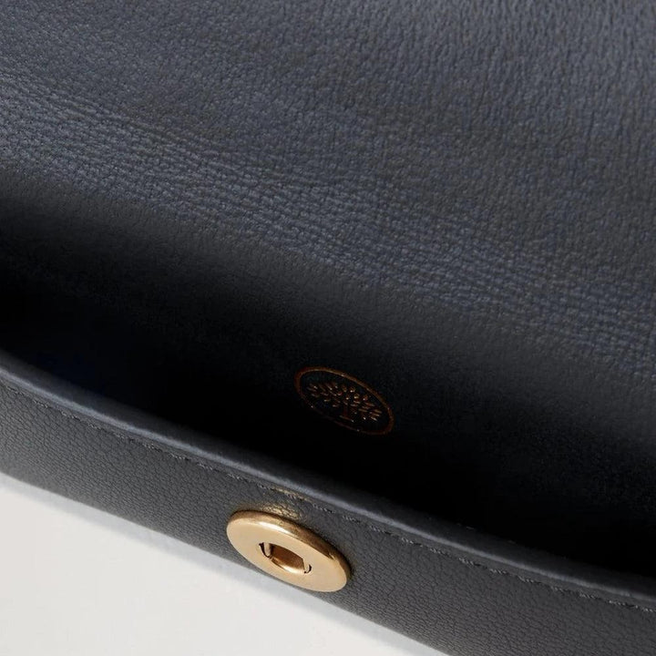 Mulberry Press Stud Coin Pouch Black Micro Classic Grain with Gold Press Clasp, Detailed Leather Show.