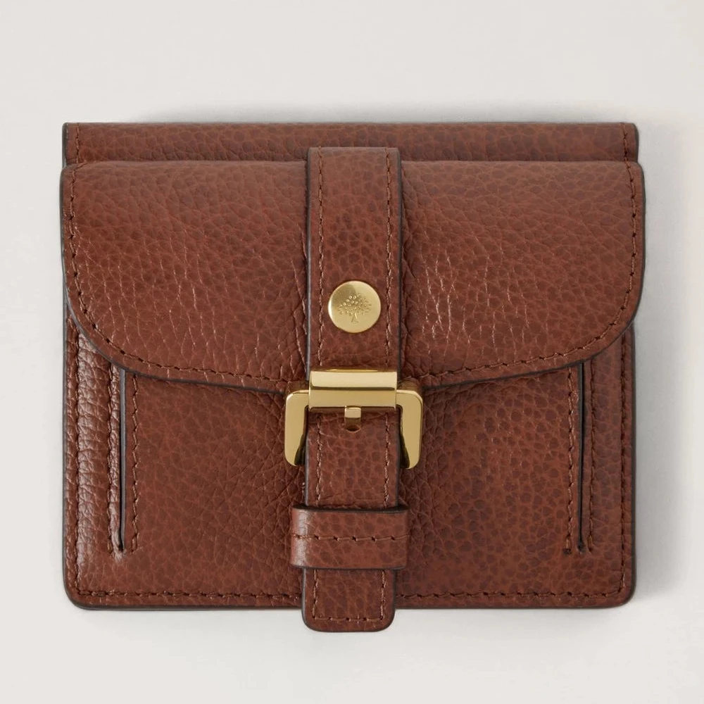 Mulberry Roxanne Wallet Two Tone Oak Small Classic Grain, brown leather wallet with buckle, Model RL8982552G110