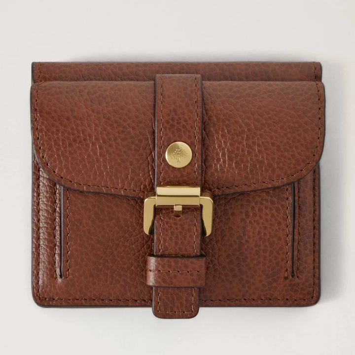 Mulberry Roxanne Wallet Two Tone Oak Small Classic Grain, brown leather wallet with buckle, Model RL8982552G110
