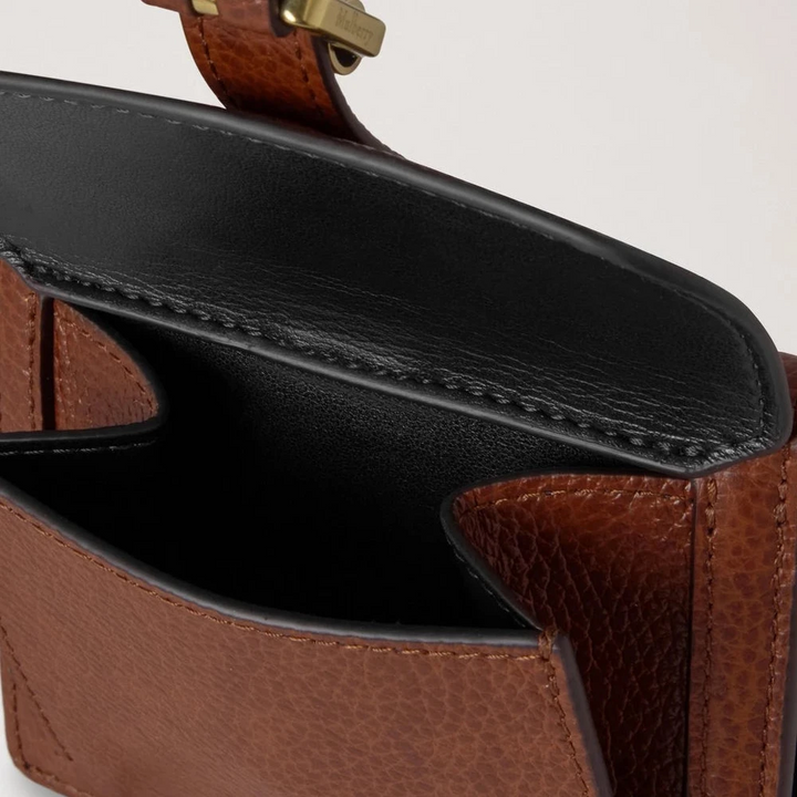 Mulberry Roxanne Wallet Two Tone Oak Small Classic Grain shows leather details and pockets, inside.