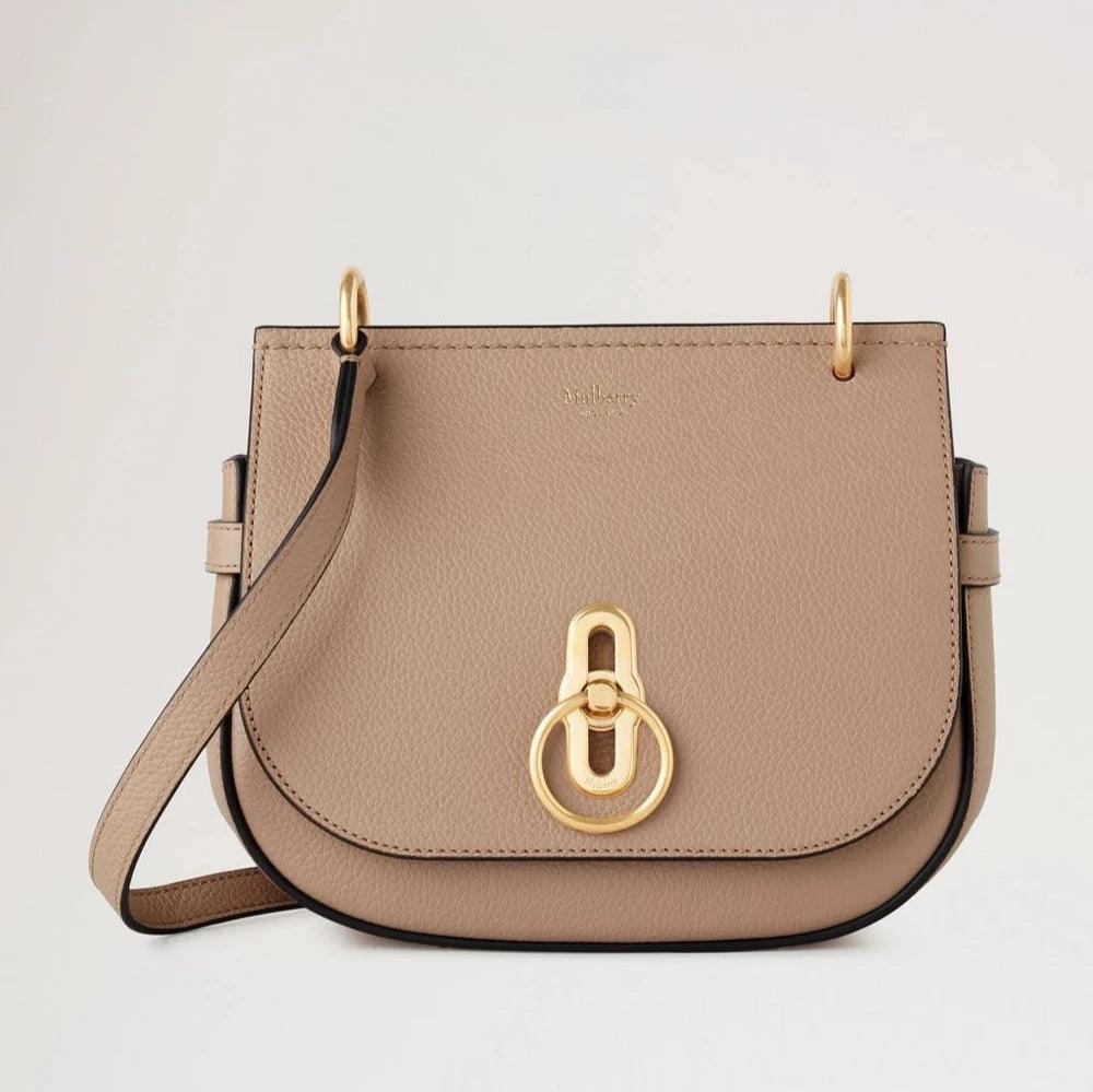 Mulberry Small Amberley Satchel seen from the front in beige leather with gold-colored buckle, Model HH4966/205E631